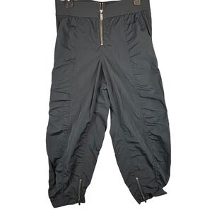 Lululemon Black Ruched Cropped Joggers Front Zip Ankle Zip Windbreaker Pants